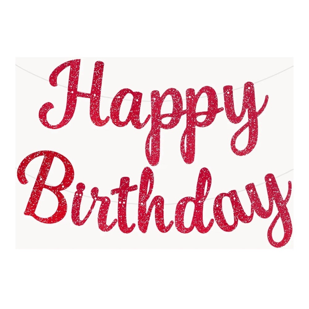 Red Happy Birthday Banner - Pre-Strung, Glitter Sign